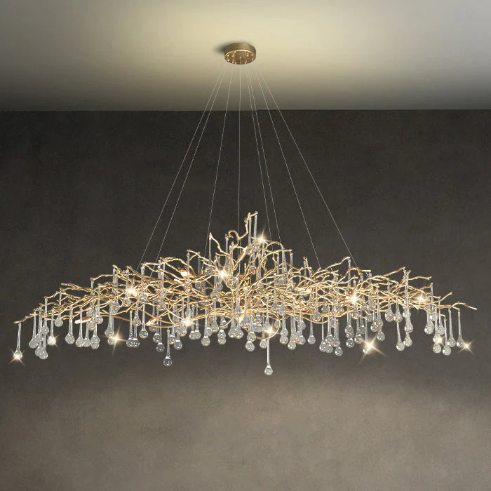 Modern Crystal Teardrop Brass Branch Chandelier For Living Room