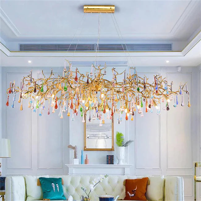 Modern Linear Colorful Crystal Branch Chandelier
