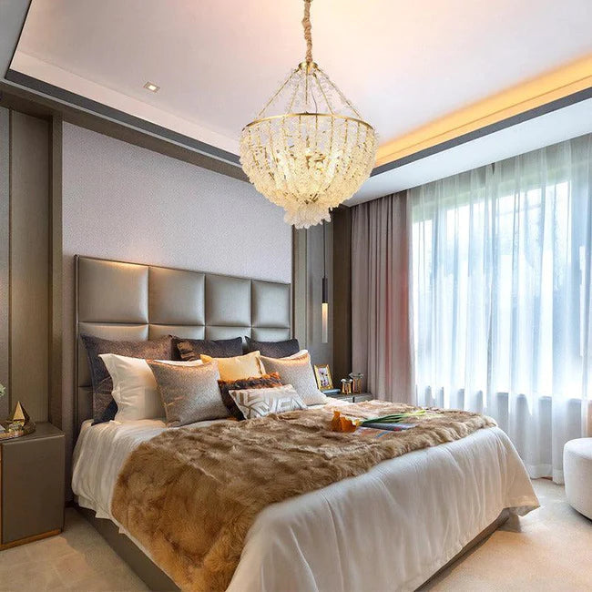 Modern Round Glass Droplet Branch Chandelier, Pendant Light For Bedroom