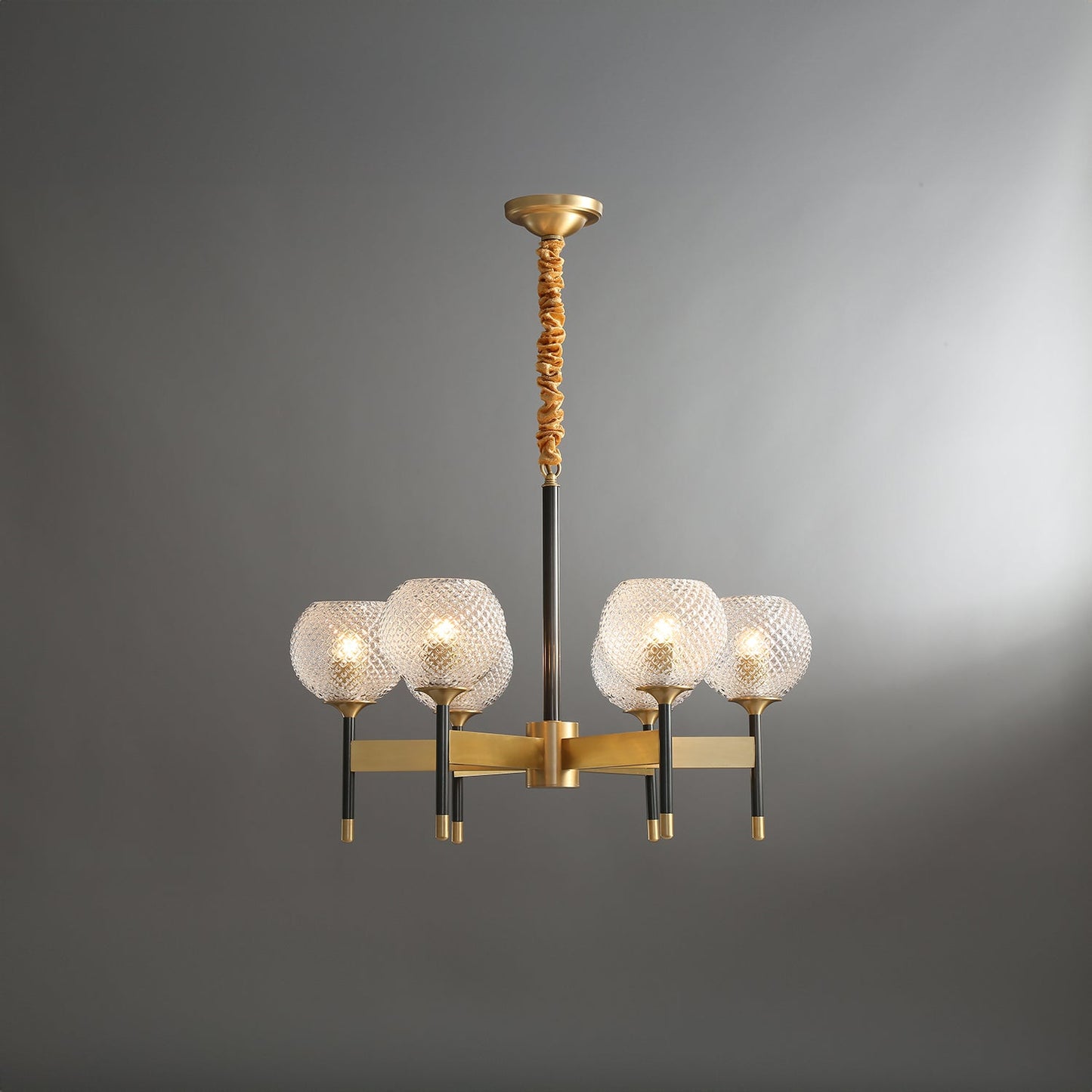 Orrefors Ball Brass Chandelier