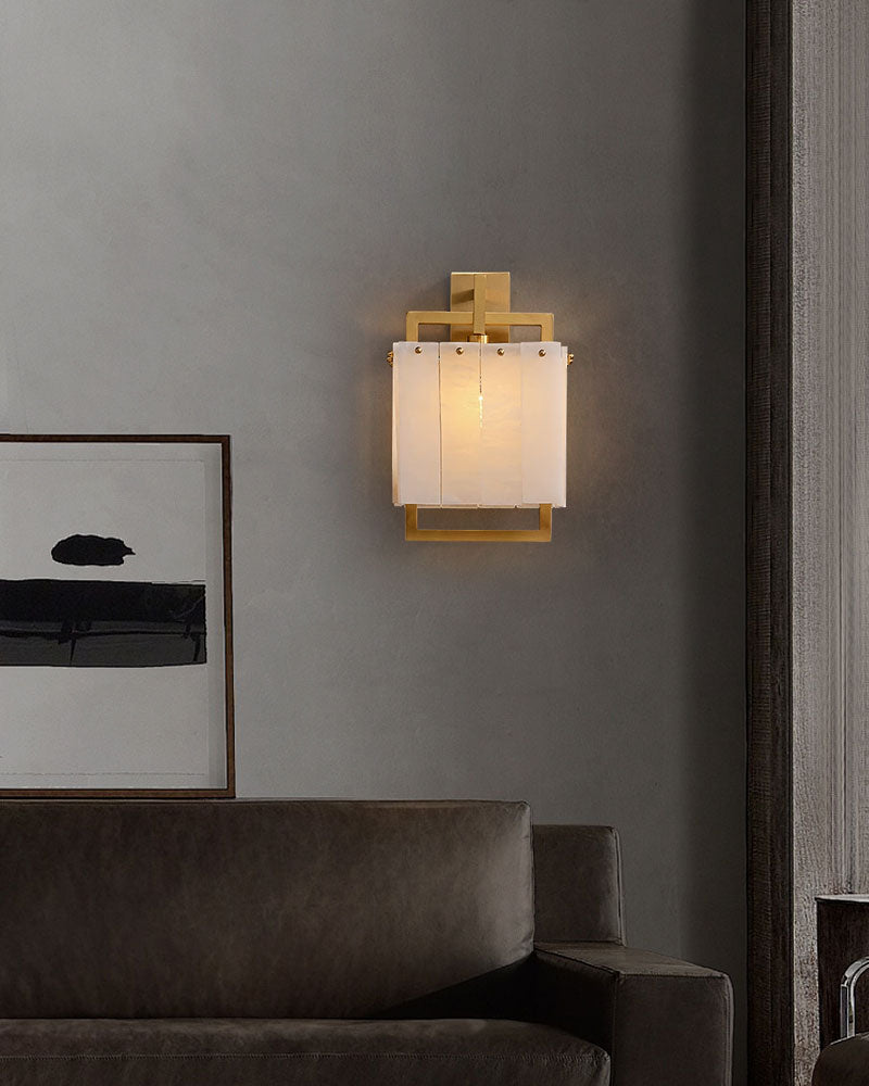 1-Light Rubbed Brass Alabaster flush mount Wall Light Fixture for bedside