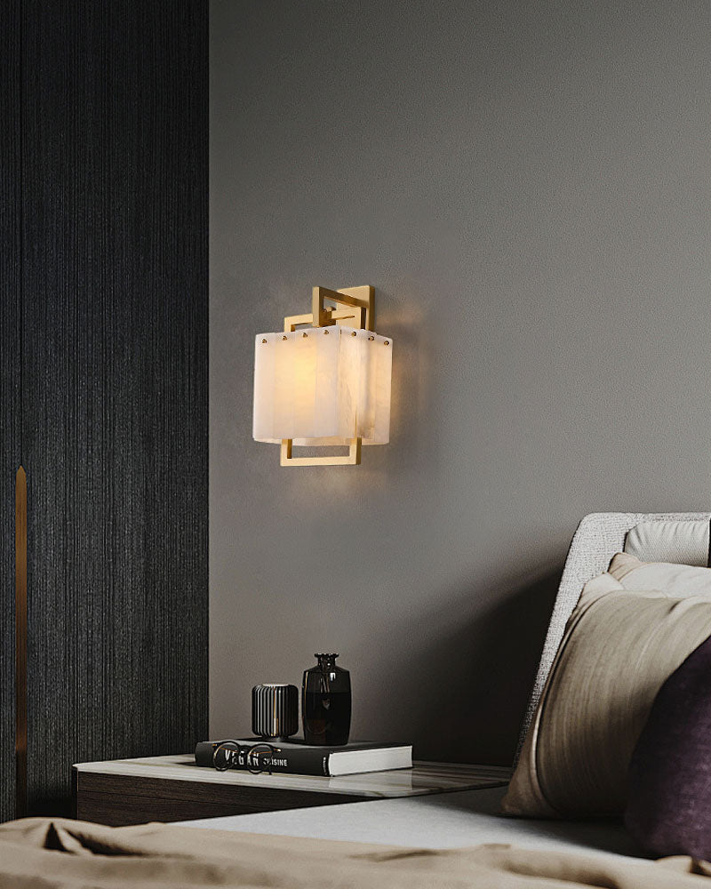 1-Light Rubbed Brass Alabaster flush mount Wall Light Fixture for bedside