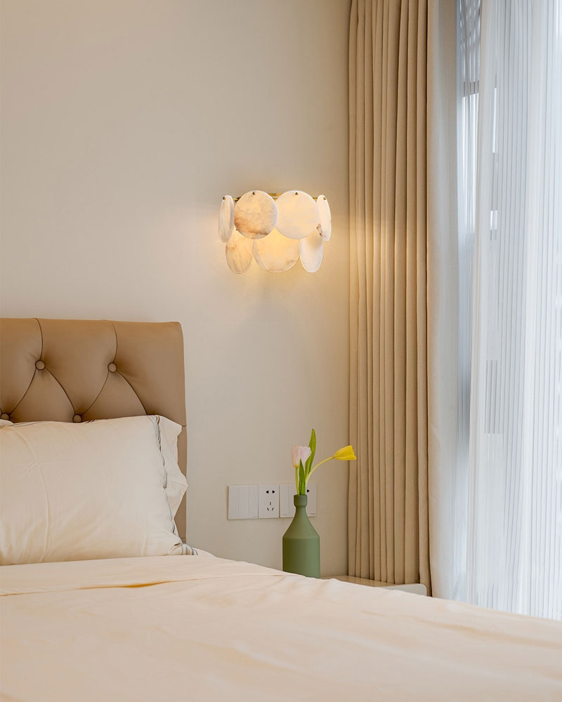 Spanish Alabaster Shell Marble Flush Mount wall sconce lamp in Brass