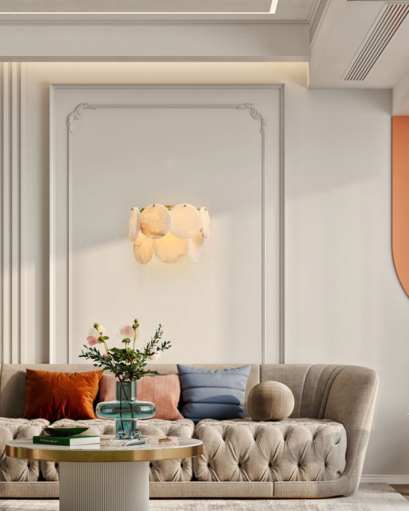 Spanish Alabaster Shell Marble Flush Mount wall sconce lamp in Brass