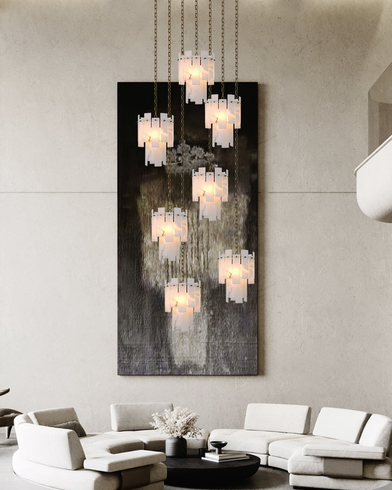 Tired Alabaster marble Cluster Chandelier 13" with adjustable chain