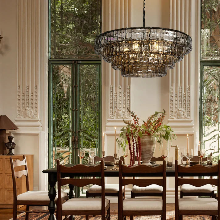 Amor 4-Tier Glass Ghiaccio Round Chandelier 36"