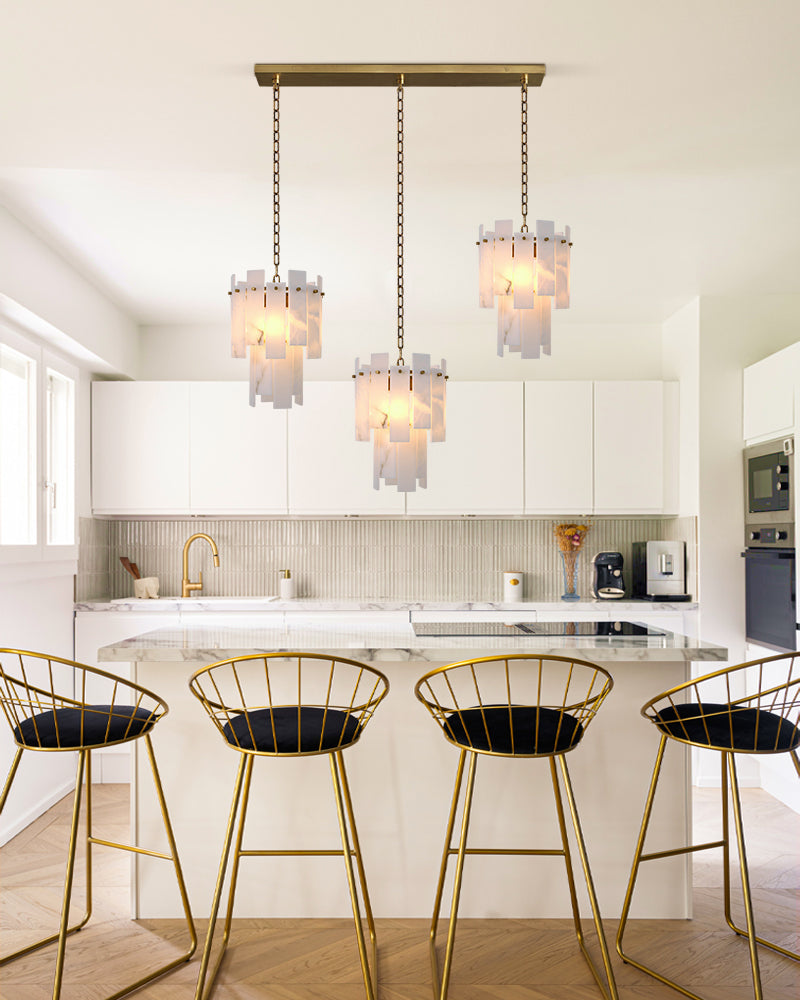 Tired Alabaster marble Cluster Chandelier 13" with adjustable chain