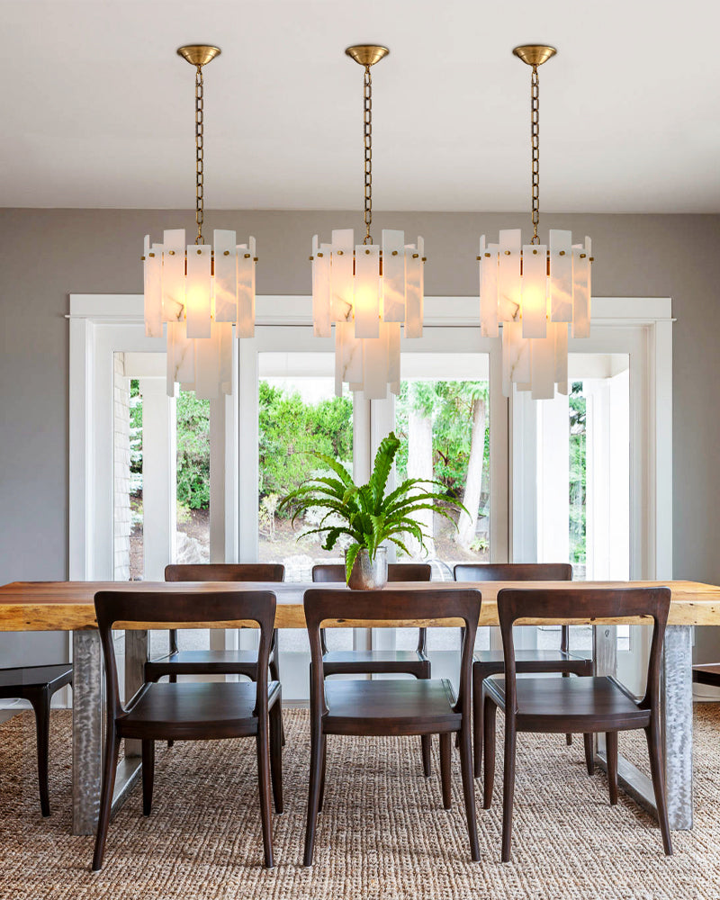 Tired Alabaster marble Cluster Chandelier 13" with adjustable chain