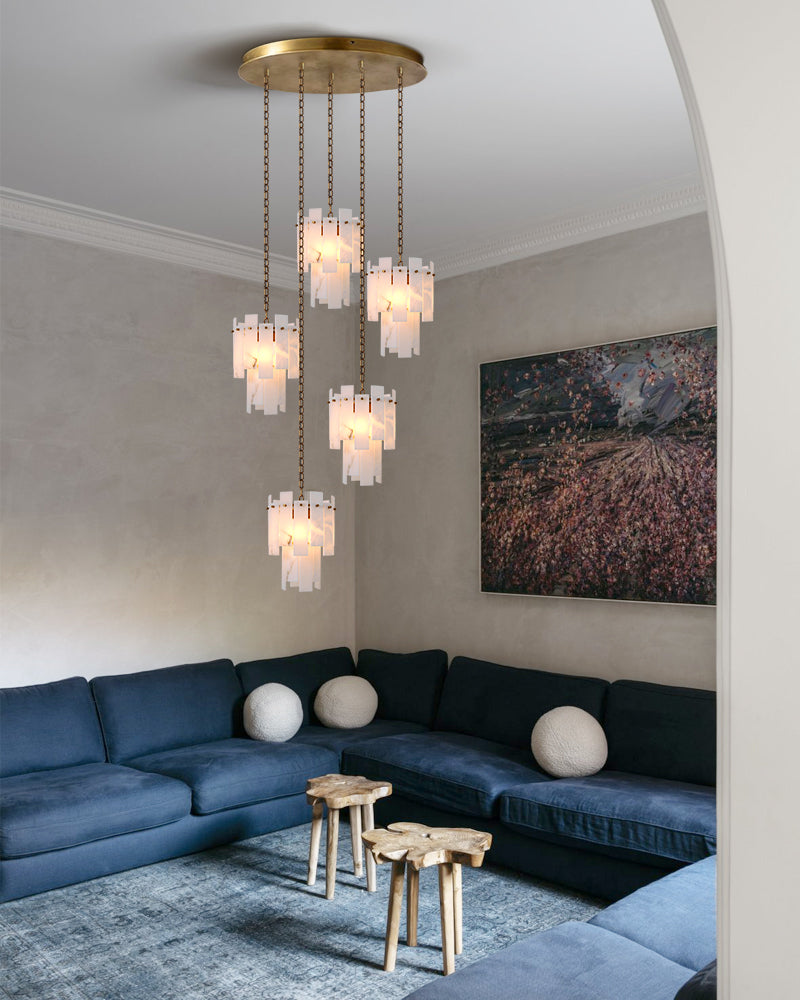 Tired Alabaster marble Cluster Chandelier 13" with adjustable chain