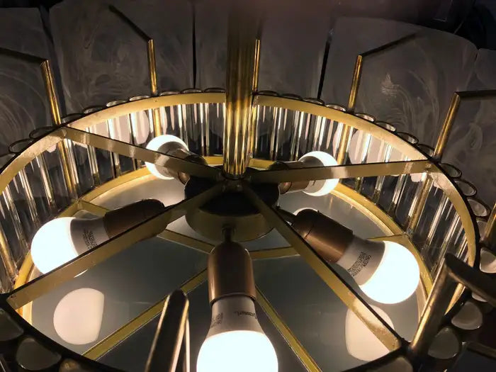 Bespoke Italian Alabaster White Murano Glass Brass Round Chandelier / Flushmount