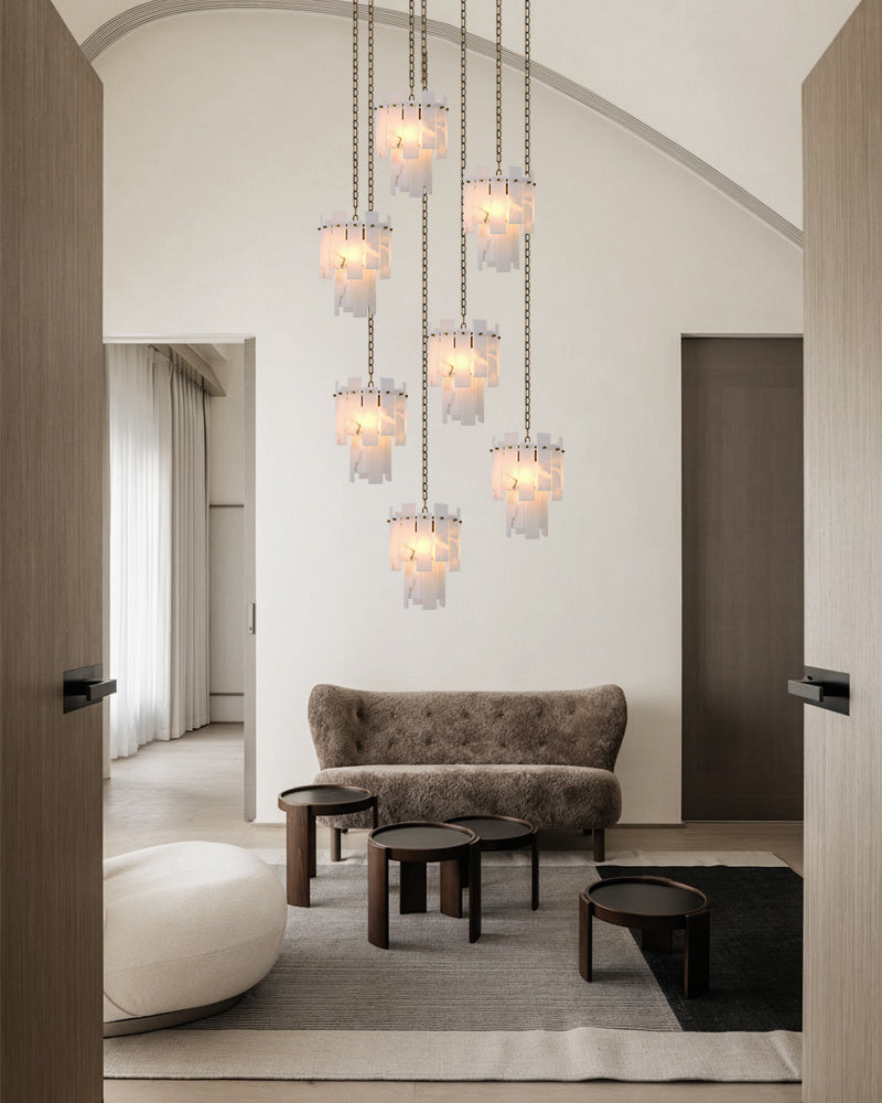 Tired Alabaster marble Cluster Chandelier 13" with adjustable chain