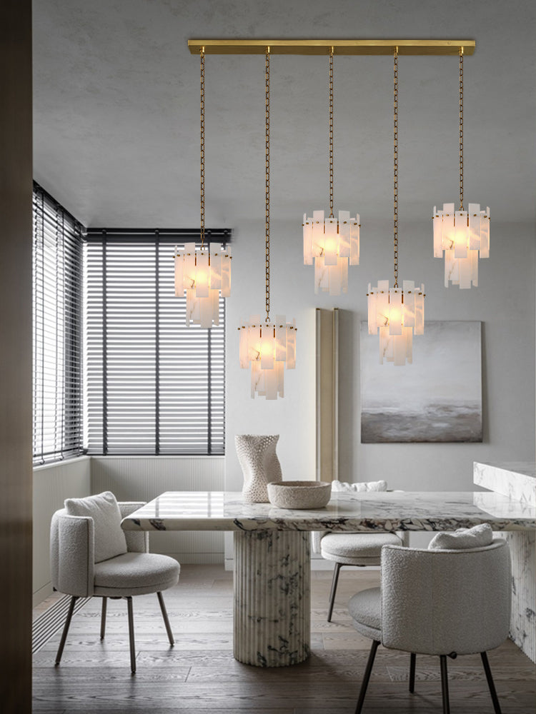 Tired Alabaster marble Cluster Chandelier 13" with adjustable chain