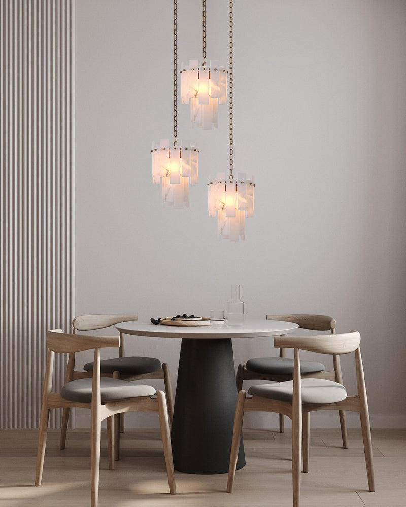 Tired Alabaster marble Cluster Chandelier 13" with adjustable chain