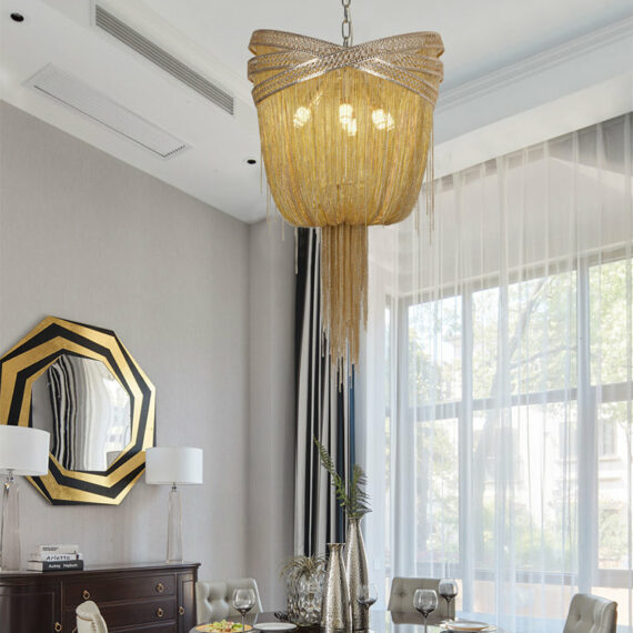 Stacking Rings Chain Tassel Pendant Chandelier