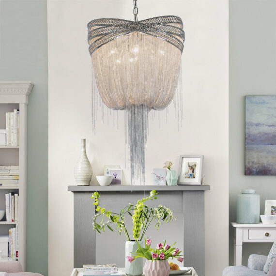 Stacking Rings Chain Tassel Pendant Chandelier