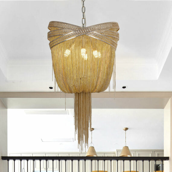 Stacking Rings Chain Tassel Pendant Chandelier