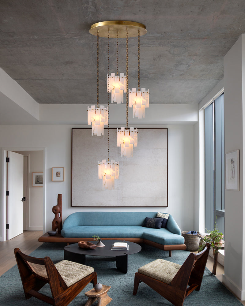Tired Alabaster marble Cluster Chandelier 13" with adjustable chain