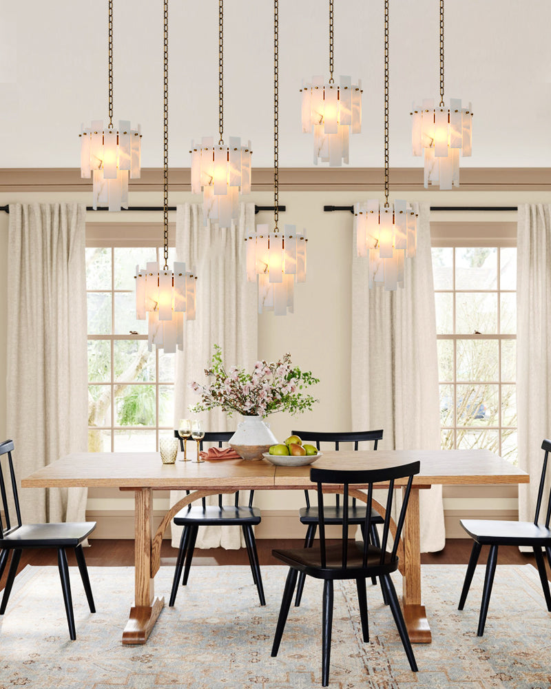 Tired Alabaster marble Cluster Chandelier 13" with adjustable chain