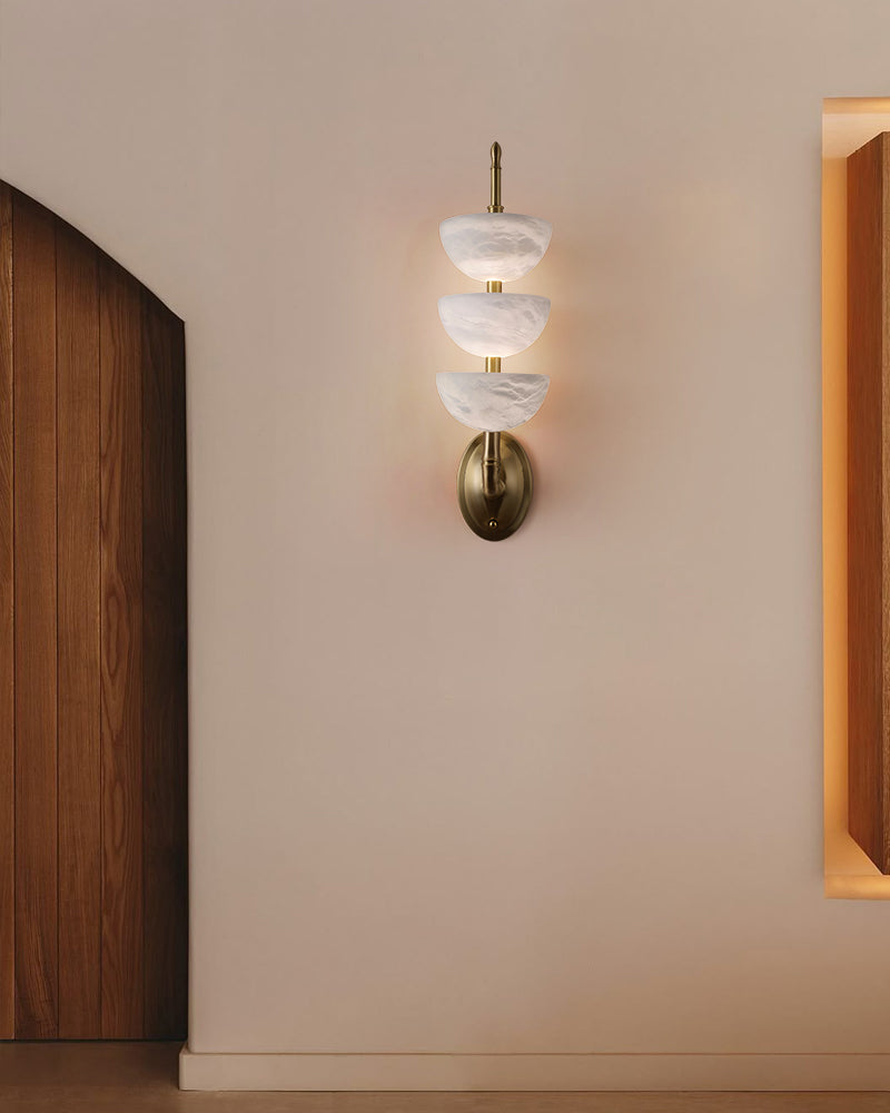 Modern Triple Alabaster Brass Stone Semi-Oval Wall Sconces 6in 15W