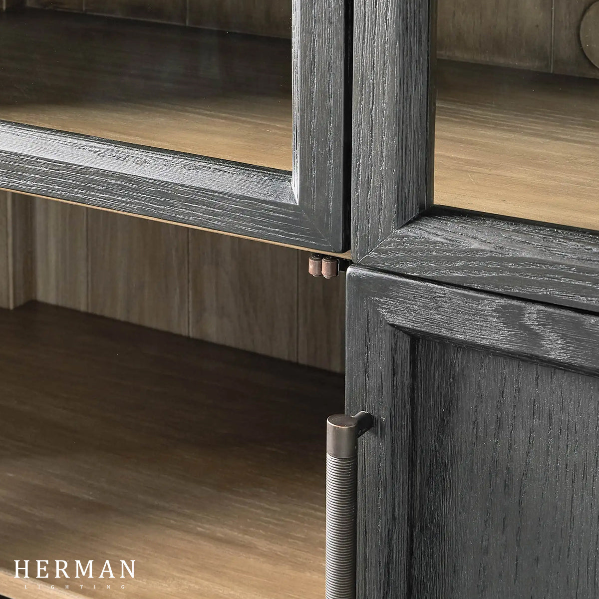 Hattie Glass Accent Cabinet in Oak 36"W 46"W