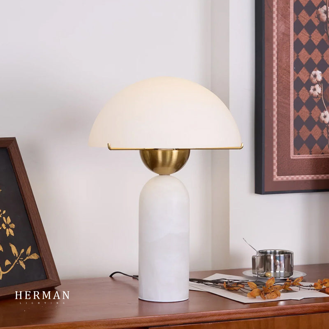 G9 Alabaster white marble table lamp Dia 12"