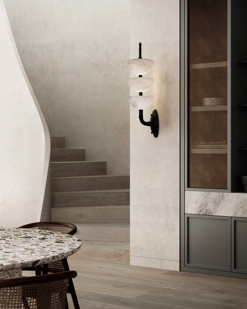 Modern Triple Alabaster Brass Stone Semi-Oval Wall Sconces 6in 15W