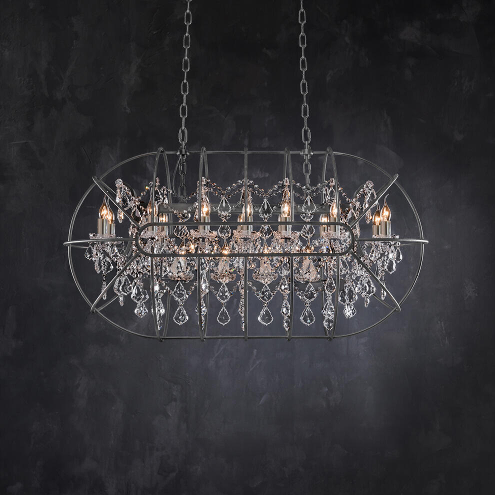 Gyro Crystal Rectangular Chandelier Natural