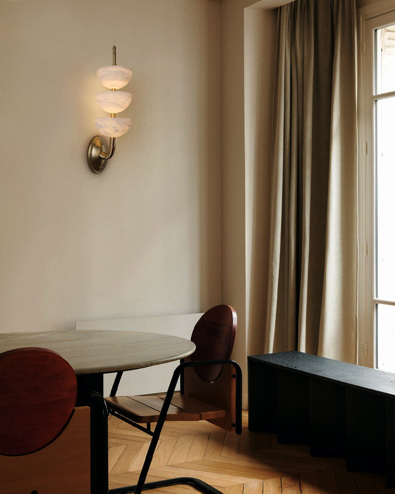 Modern Triple Alabaster Brass Stone Semi-Oval Wall Sconces 6in 15W