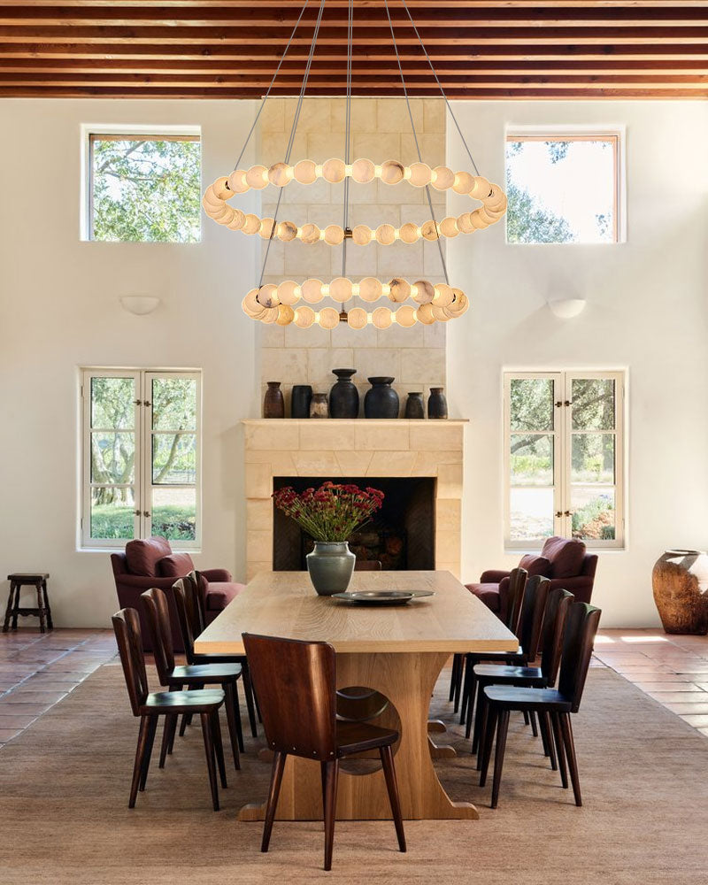 Modern Pearl Alabaster Necklace Circle Double Chandelier by dimming