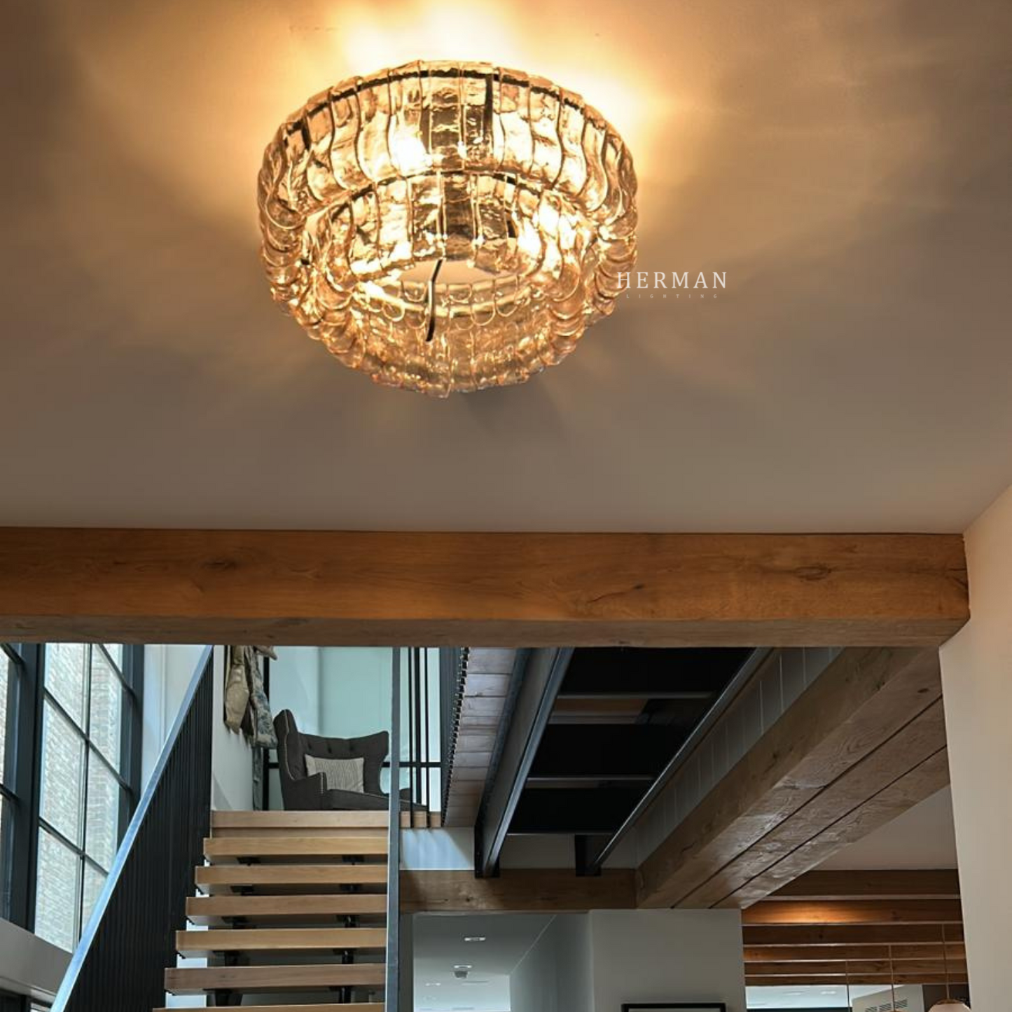 Amor 2-Tier Glass Ghiaccio Round Flushmount 18"