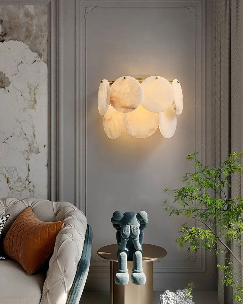 Multi layers Spanish White Alabaster Shell Marble Chandelier lamp in Brass
