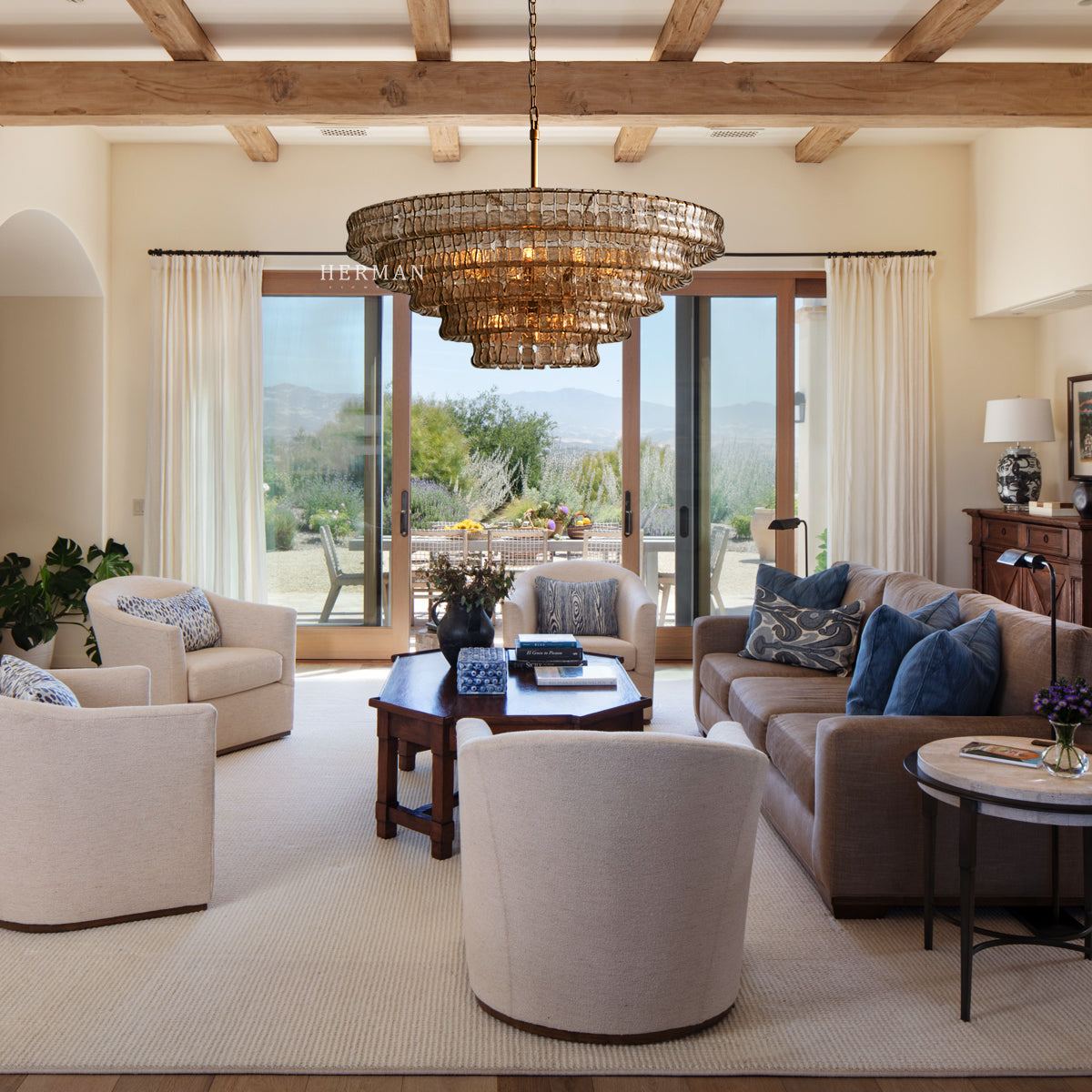 Amor 5-Tier Glass Ghiaccio Round Chandelier 48"