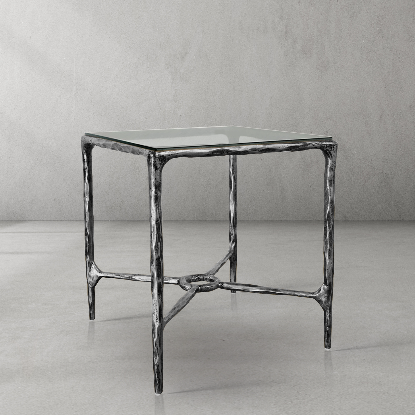 Thaddeus Glass Square Side Table Overhang O