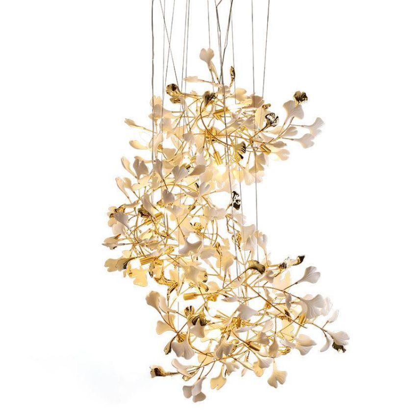 Ceramic Gingko Staircase Branch Chandelier