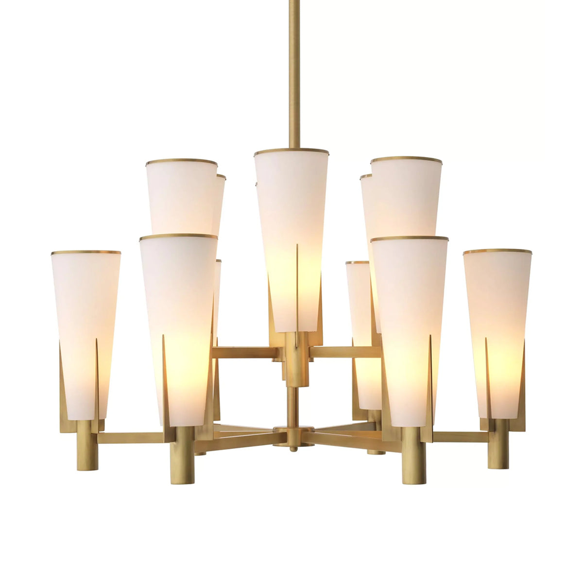 Dino Double Modern Brass Chandelier - (Antique Brass Finish/White Glass)