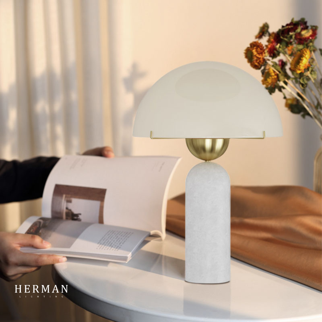 G9 Alabaster white marble table lamp Dia 12"