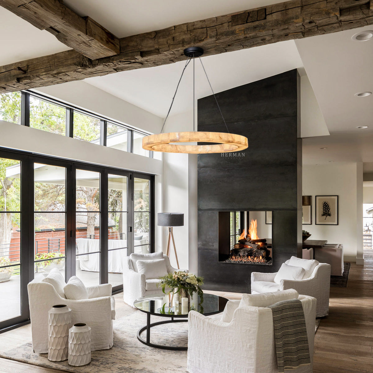 Karen Alabaster Ring Chandelier 30"39"