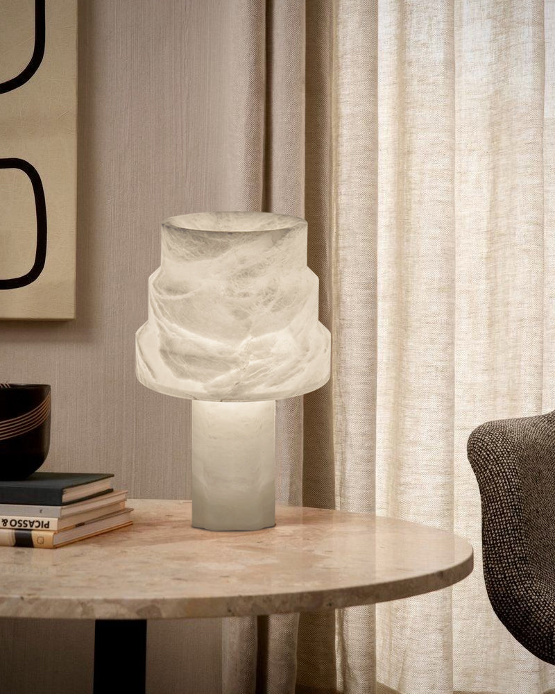3 Ways Switch Dimmable Conial Alabaster Table Lamp 12in for bedroom