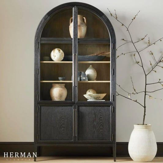 Hattie Glass Accent Cabinet in Oak 36"W 46"W