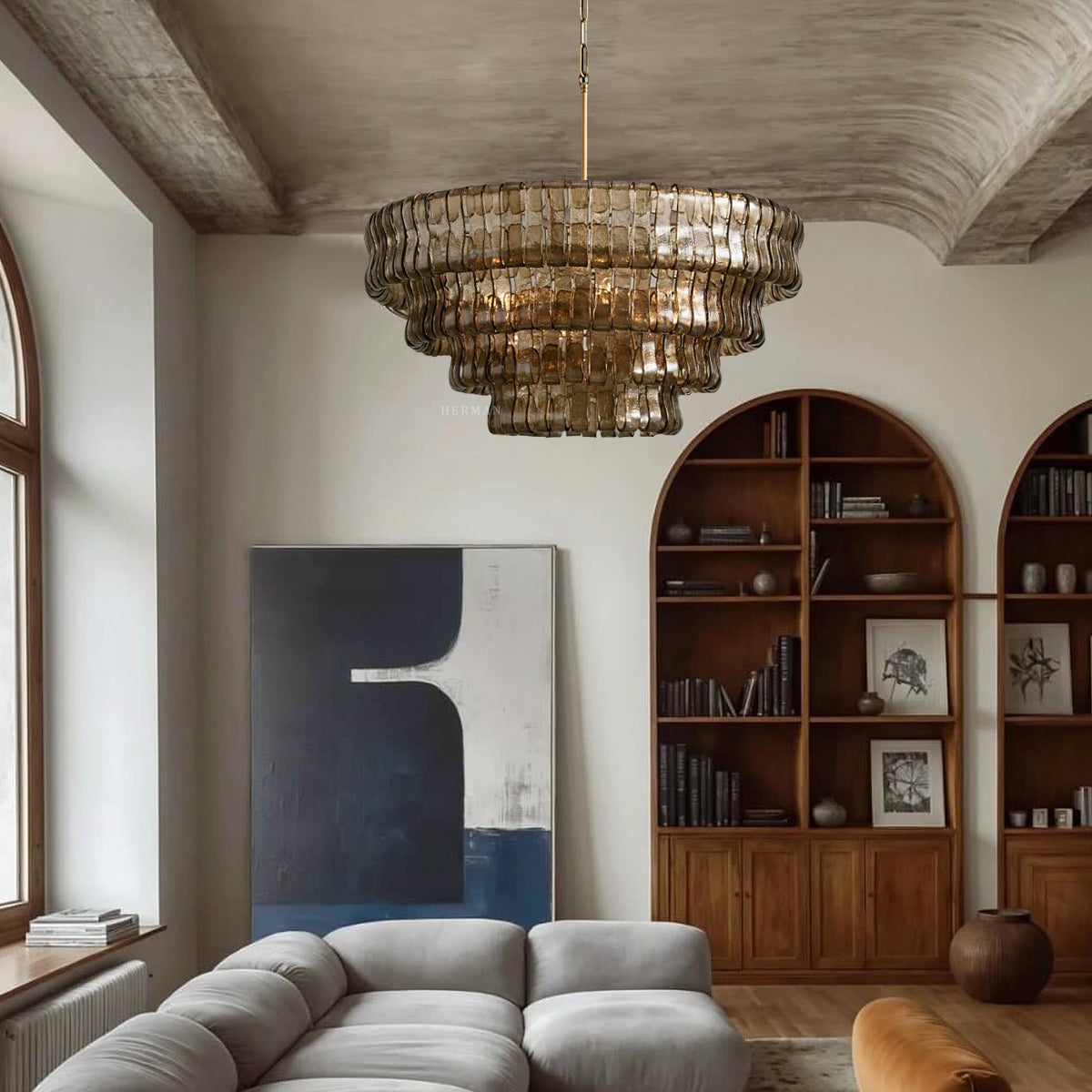 Amor 4-Tier Glass Ghiaccio Round Chandelier 36"