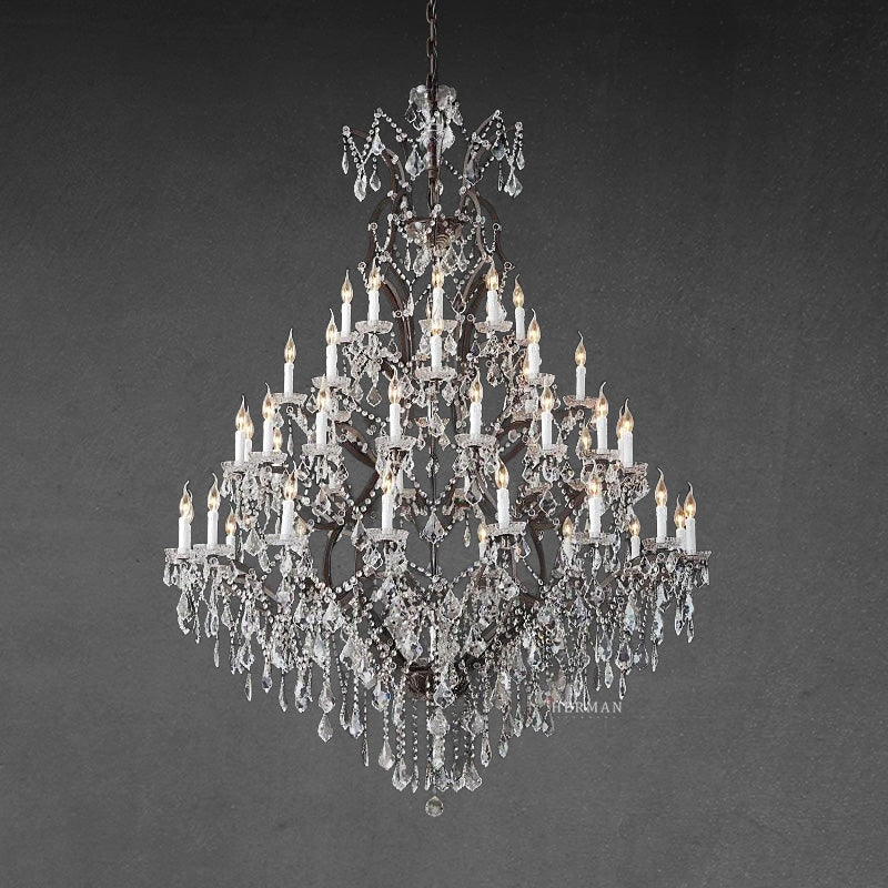 19th C. Rococo Iron & Crystal Round Chandelier 60"