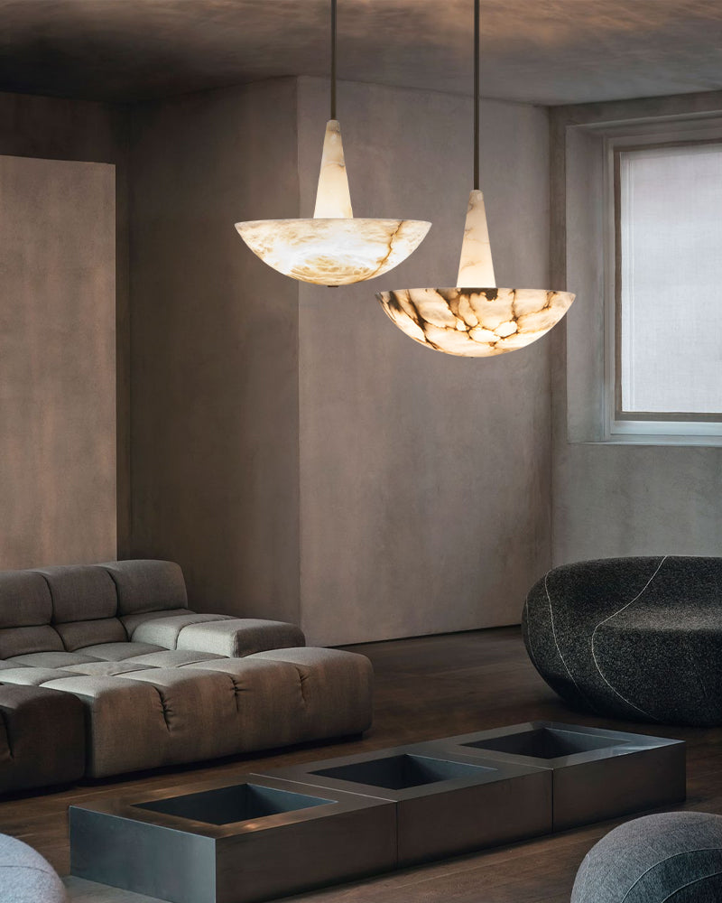 Domus Alabaster Round Bowl Ceiling Pendant Light 20in 28in