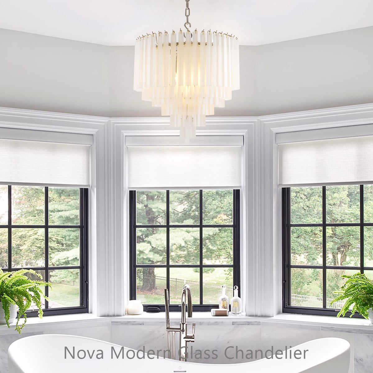 Nova Modern Glass Chandelier - [Nickel]