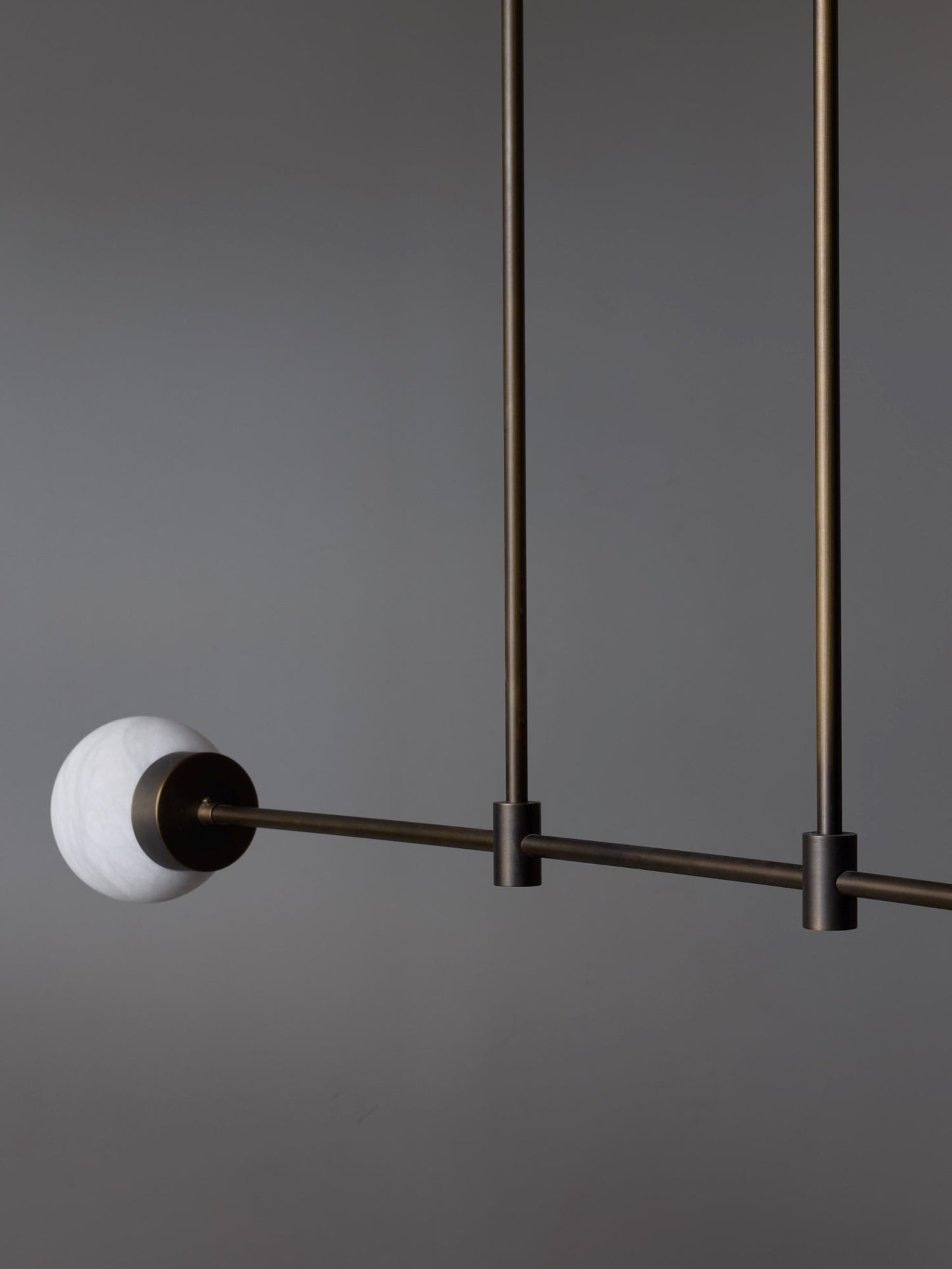 Brass and Alabaster Globes Asymmetrical Line Chandelier