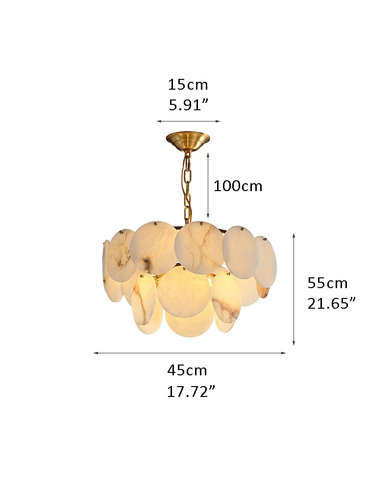 Multi layers Spanish White Alabaster Shell Marble Chandelier lamp in Brass