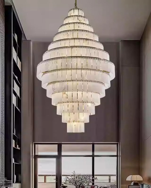 Giant Tiered Alabaster Foyer Chandelier