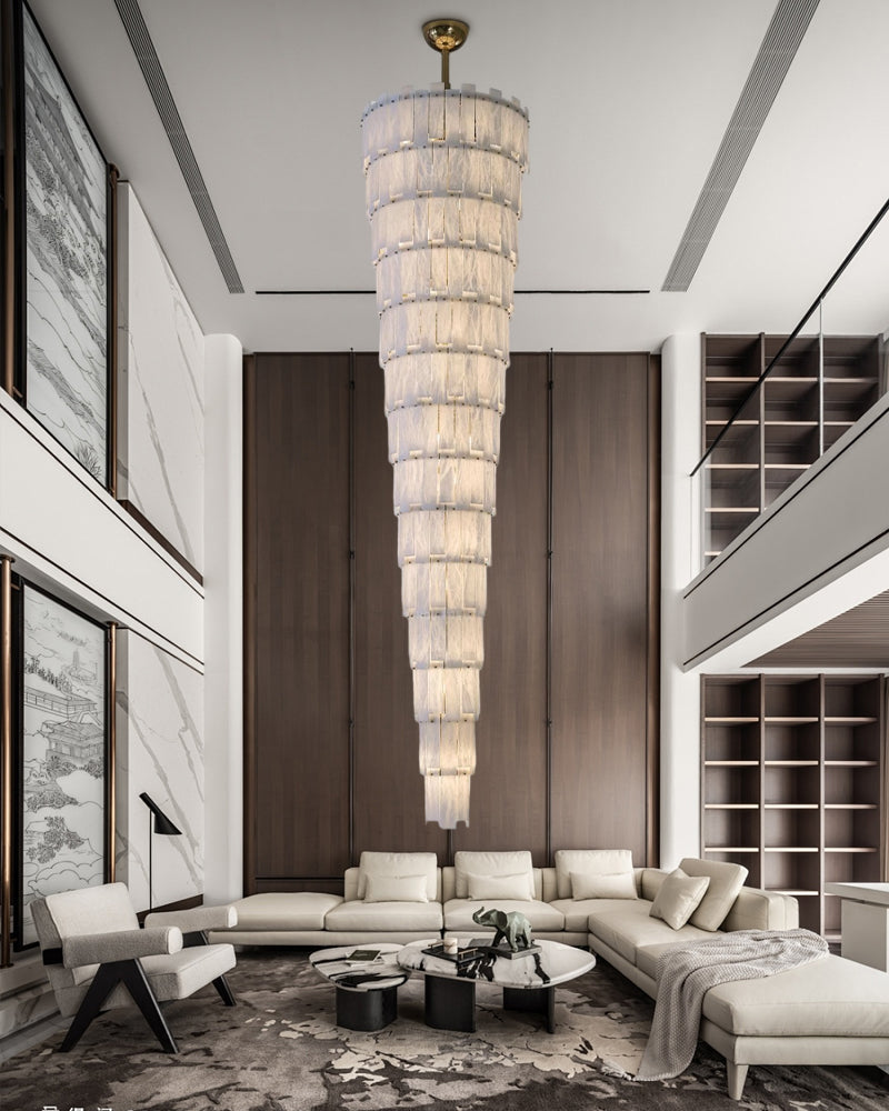 Long Cascading Alabaster Staircase Chandelier