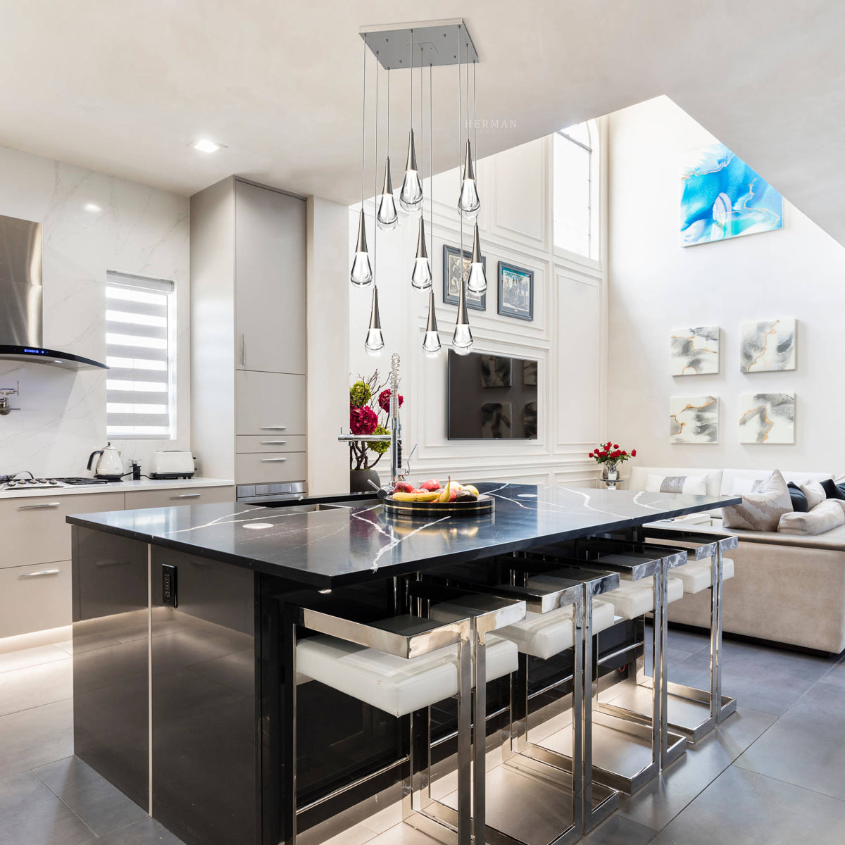 Rain 9-Light Square Chandelier Pendant For Living room Family room Dining Room Bedroom