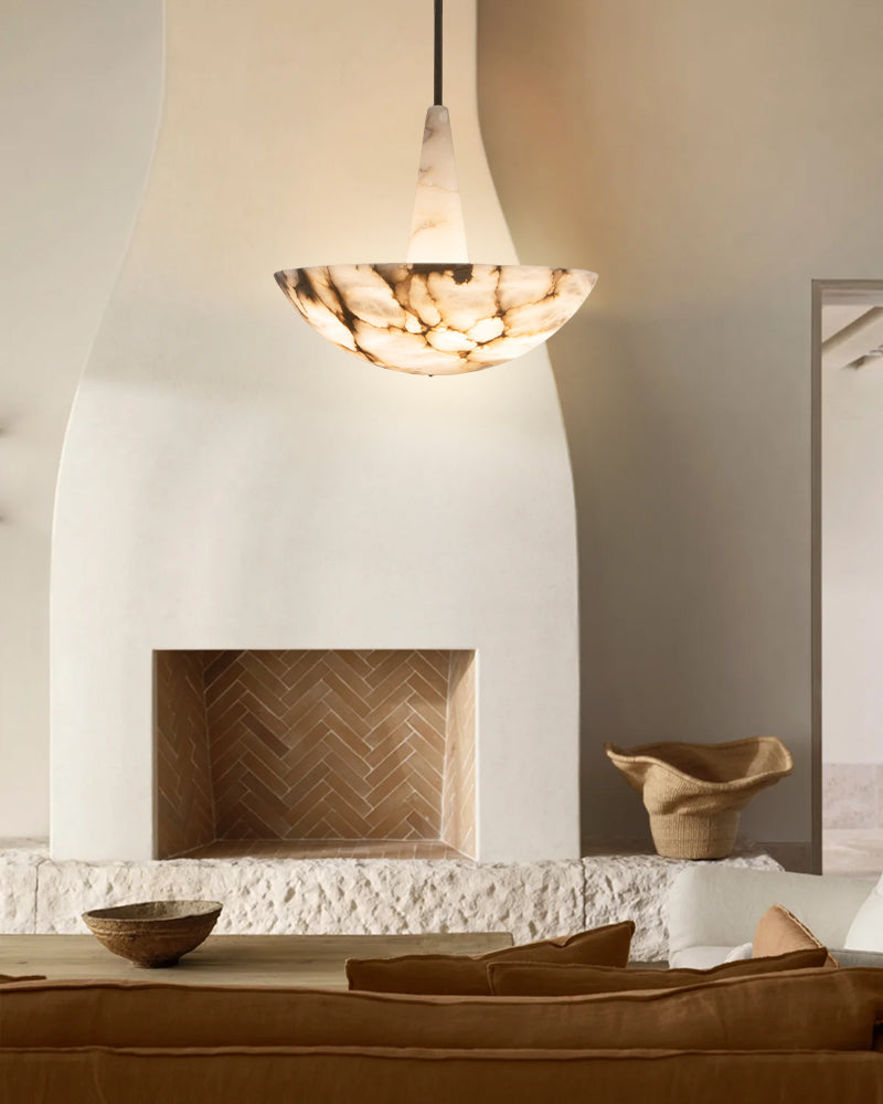 Domus Alabaster Round Bowl Ceiling Pendant Light 20in 28in