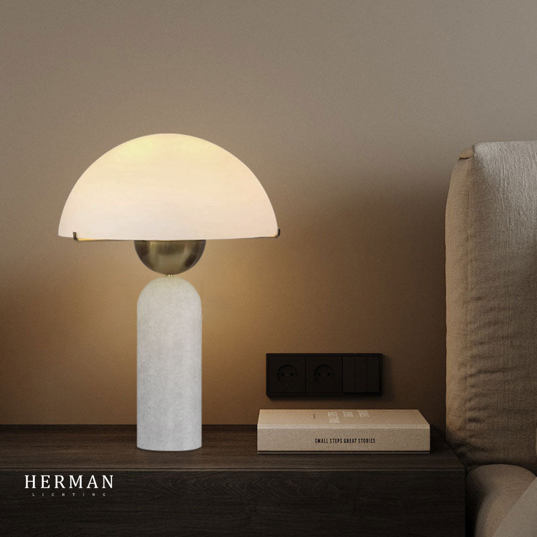 G9 Alabaster white marble table lamp Dia 12"